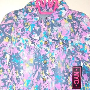 Colorful Abstract Denim Jacket size 14/16 girls